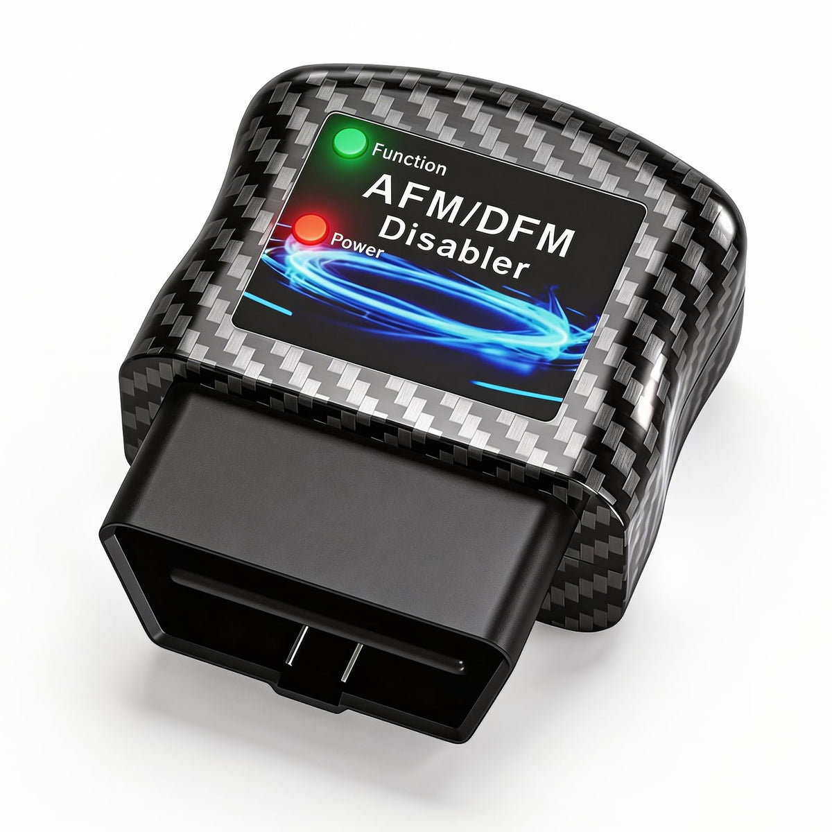 Pooperws front view of OBD-II disabler showing compact housing and plug benefit