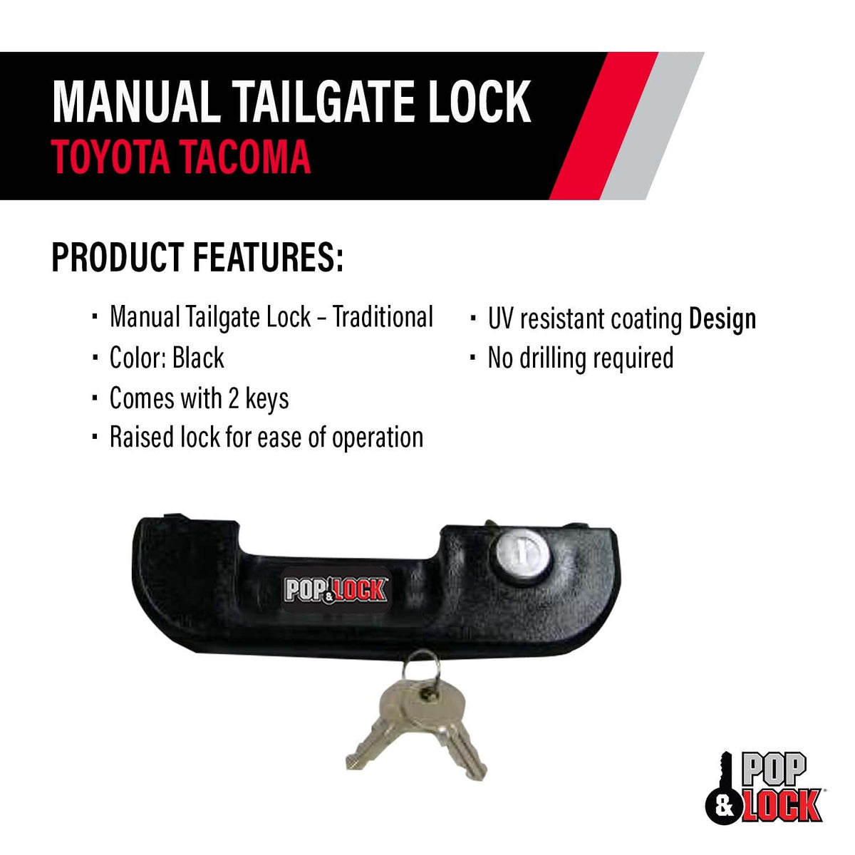 Pop & Lock installed on Toyota Tacoma tailgate illustrating secure fit