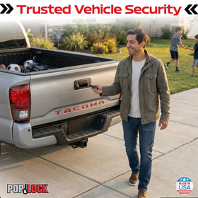 Pop & Lock secured Tacoma tailgate in truck bed lifestyle scene adding peace of mind