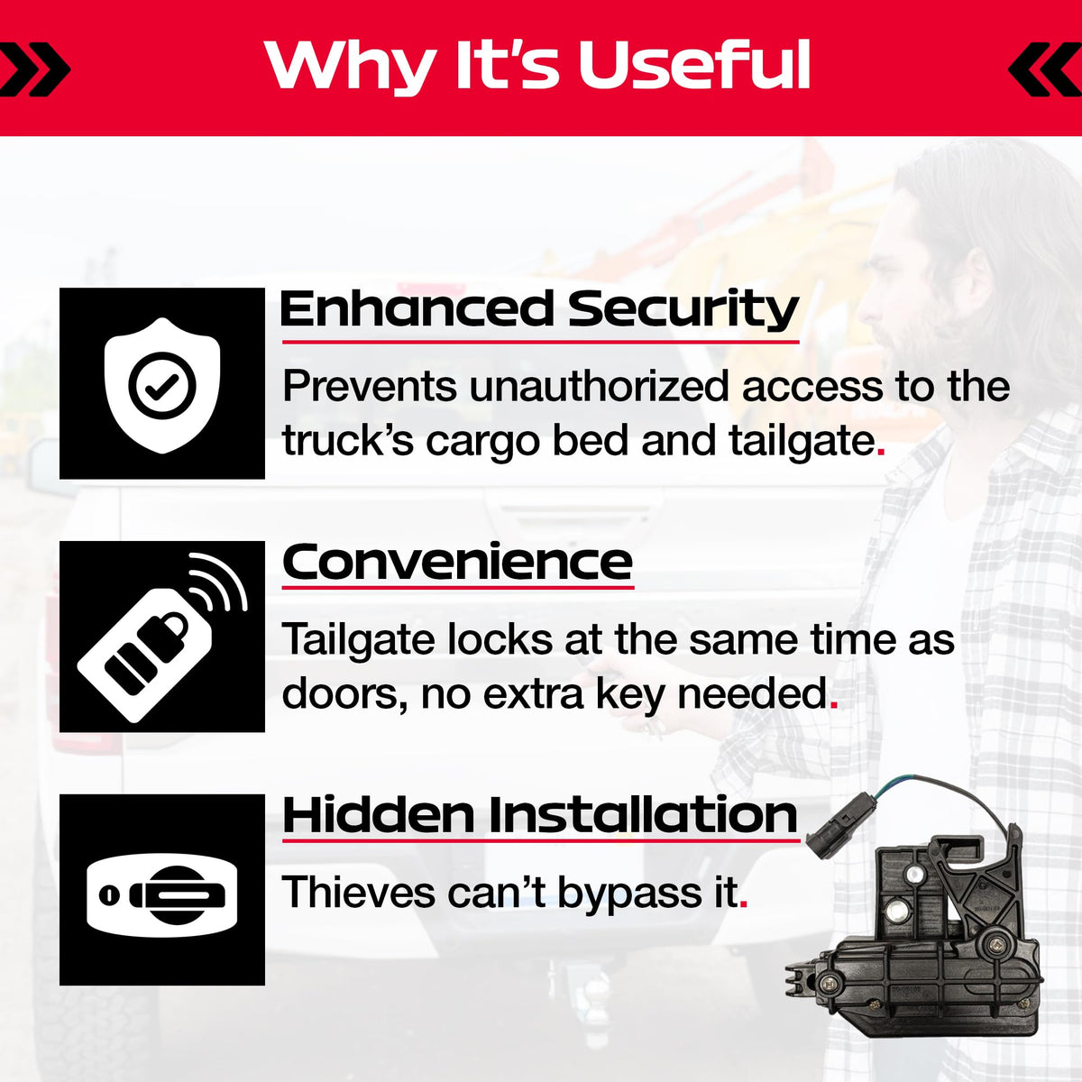 Pop & Lock optional extension harness laid out illustrating long-bed compatibility