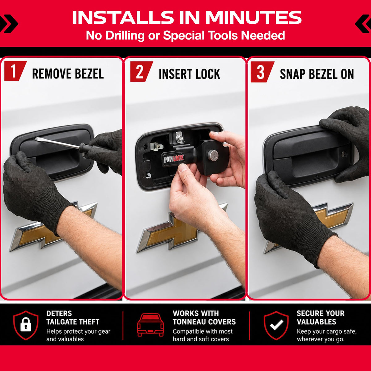 Pop & Lock held in hand to show scale and easy handling during installation