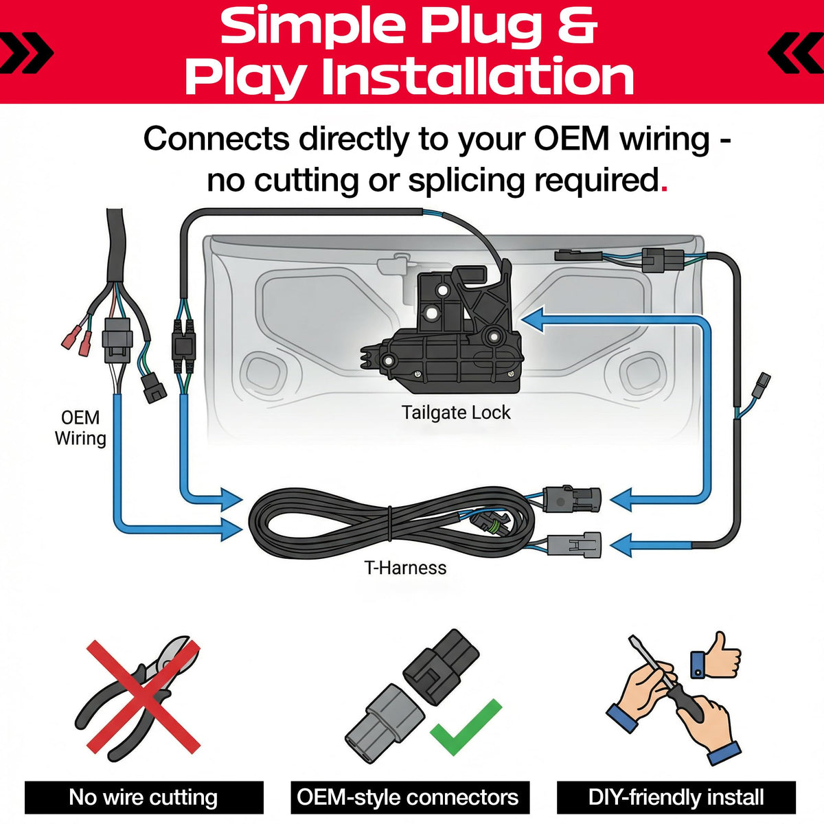 Pop & Lock T-harness wiring plug showing plug-and-play fitment ease