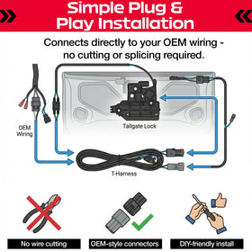 Pop & Lock T-harness wiring plug showing plug-and-play fitment ease
