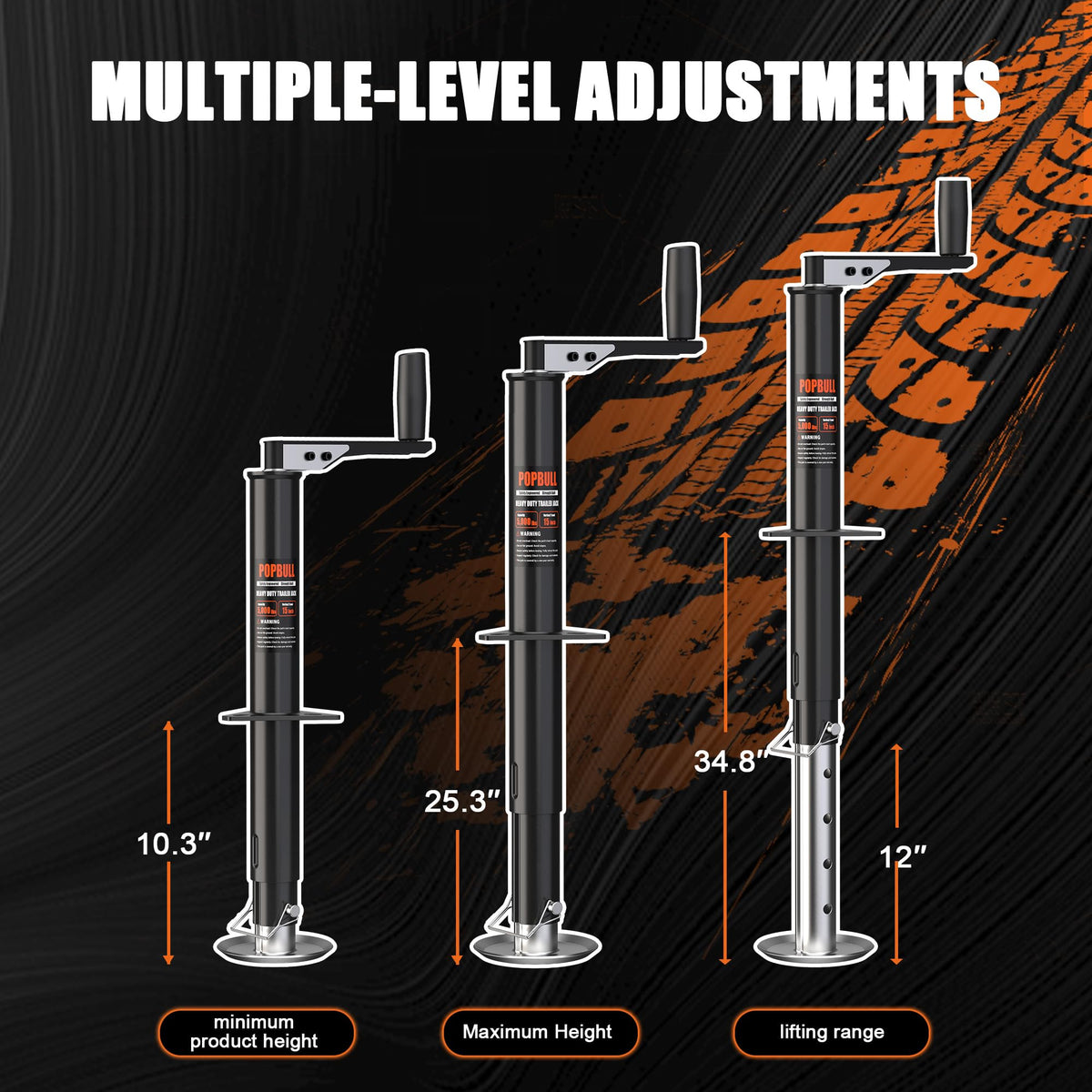 POPBULL adjustable drop leg detail demonstrating five-level height adjustment for versatility