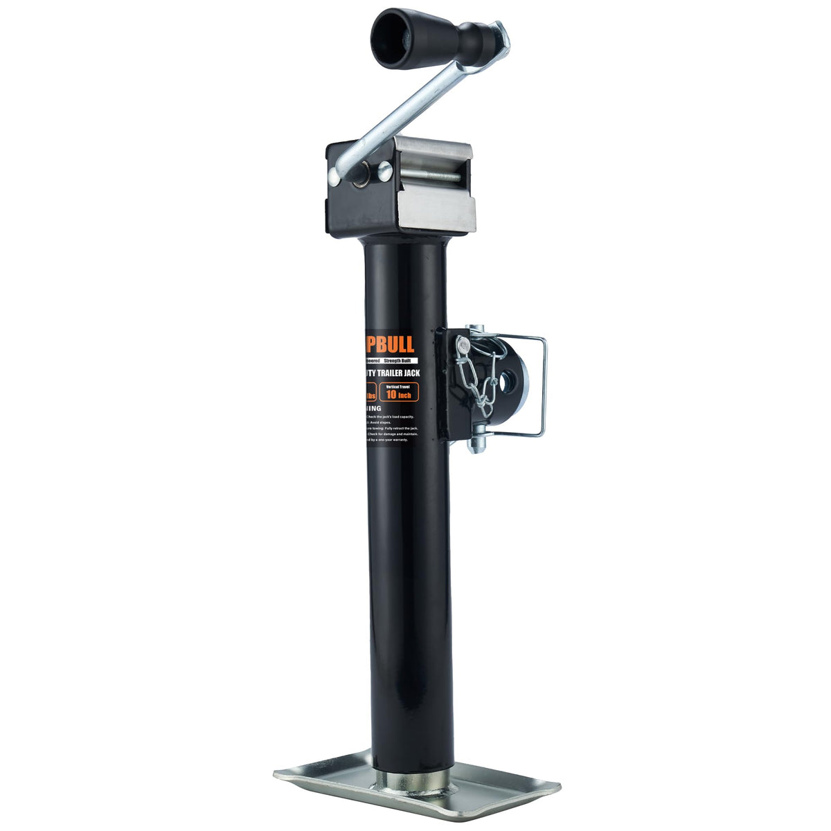 POPBULL front view of weld-on pipe swivel jack showing robust build and secure lifting