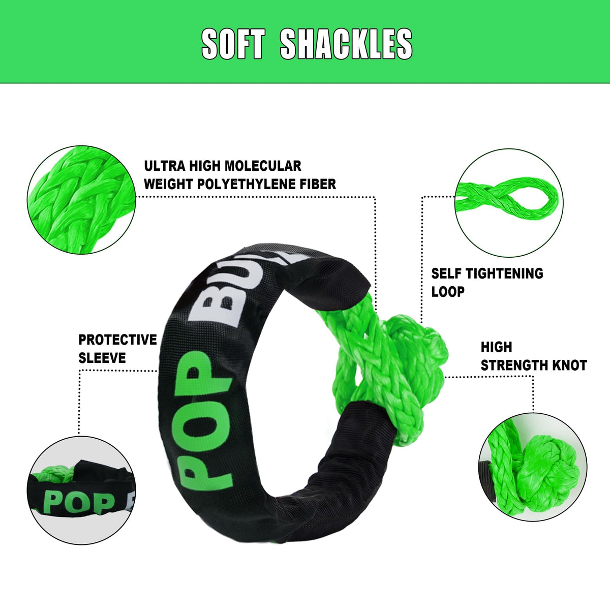 POPBULL soft shackle loop closeup showing lightweight safe connection