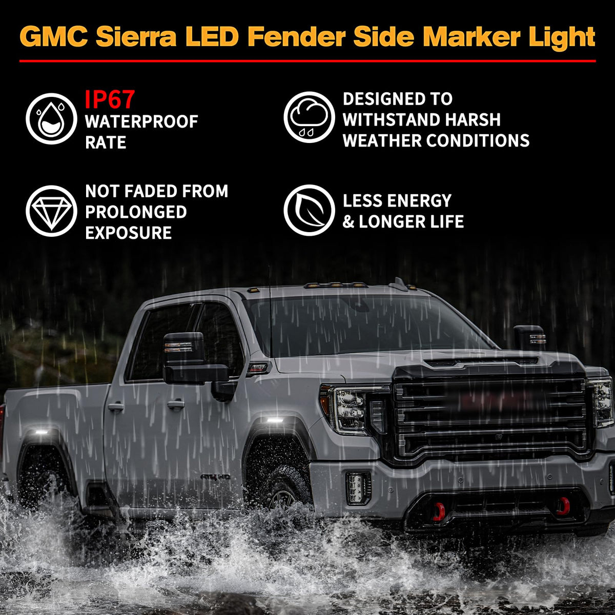 POPMOTORZ installed on GMC Sierra rear fender increasing nighttime conspicuity