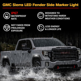 POPMOTORZ installed on GMC Sierra rear fender increasing nighttime conspicuity