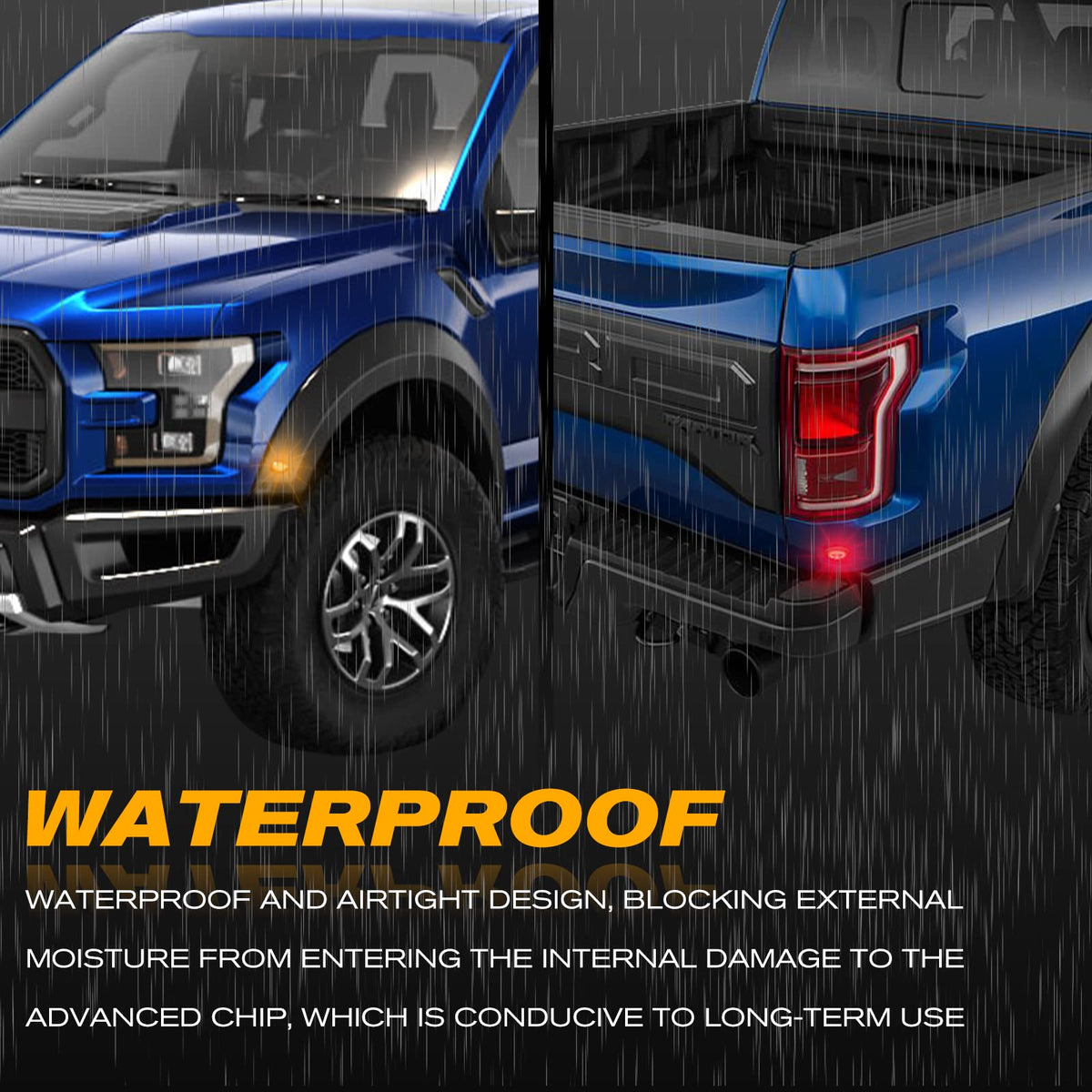 POPMOTORZ installed red rear on Raptor quarter view showing cohesive styling