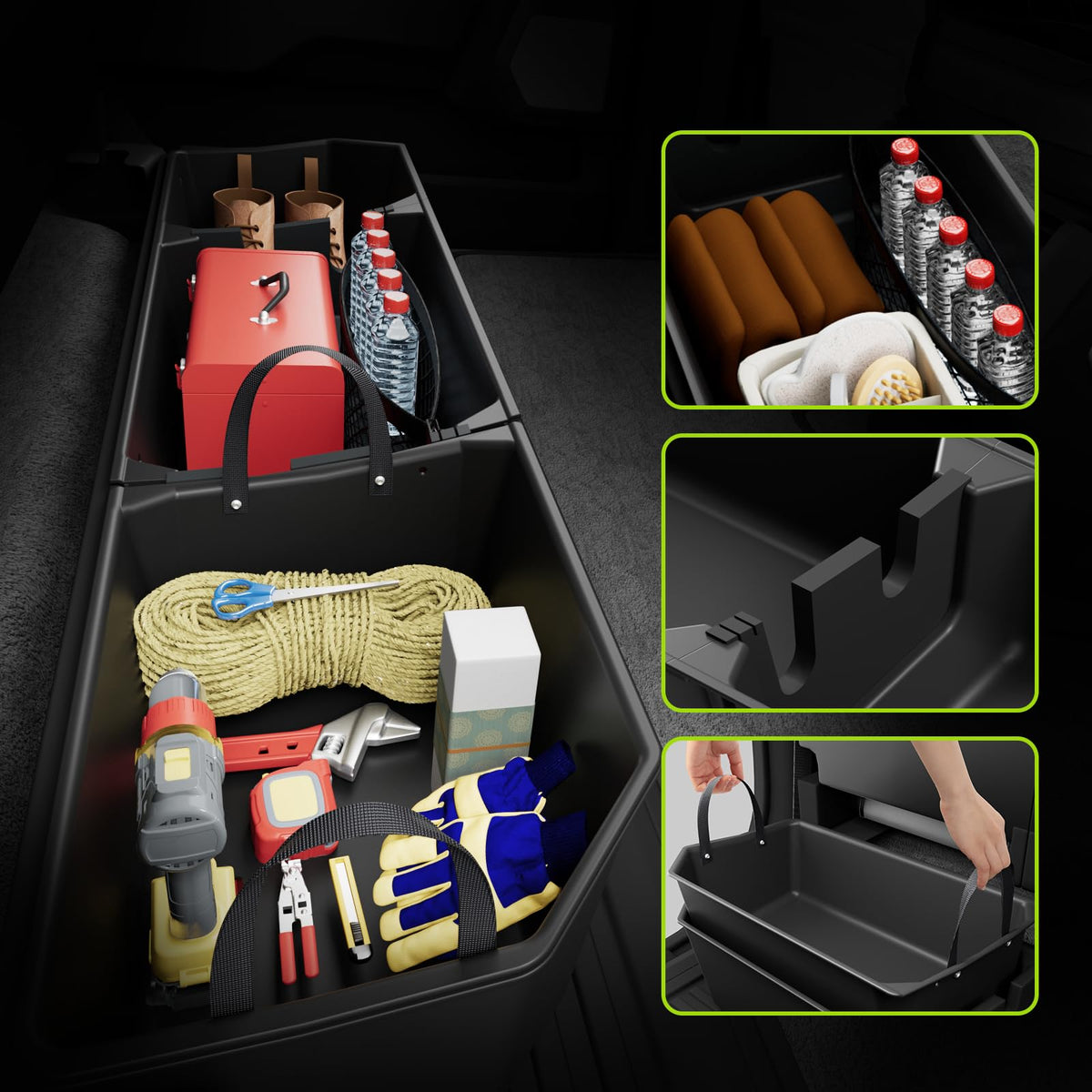 POPSTORE underseat organizer in use holding tools and gear for secure transport
