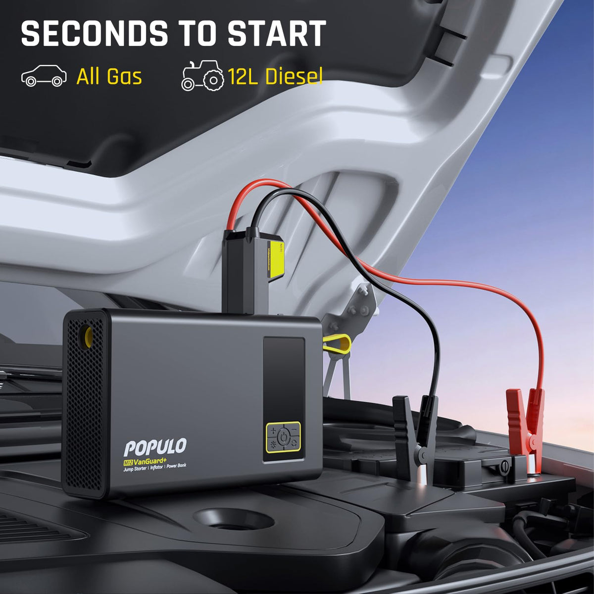 populo digital compressor display showing PSI readout for precise automatic inflation