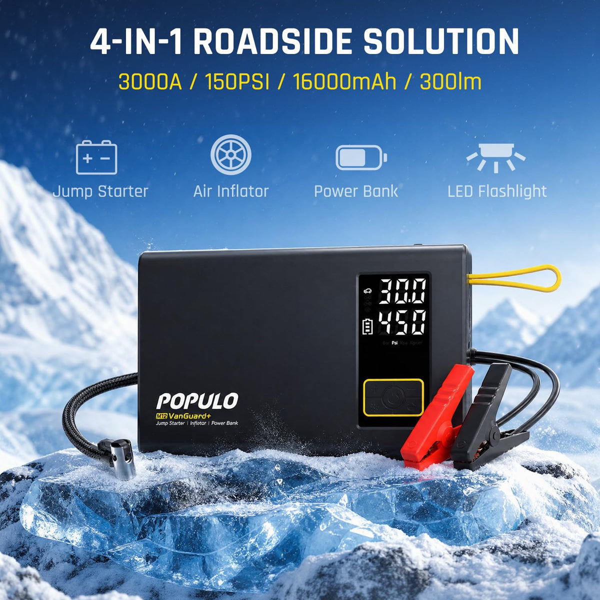 populo smart clamps and extended cables reaching battery terminals for safer connections