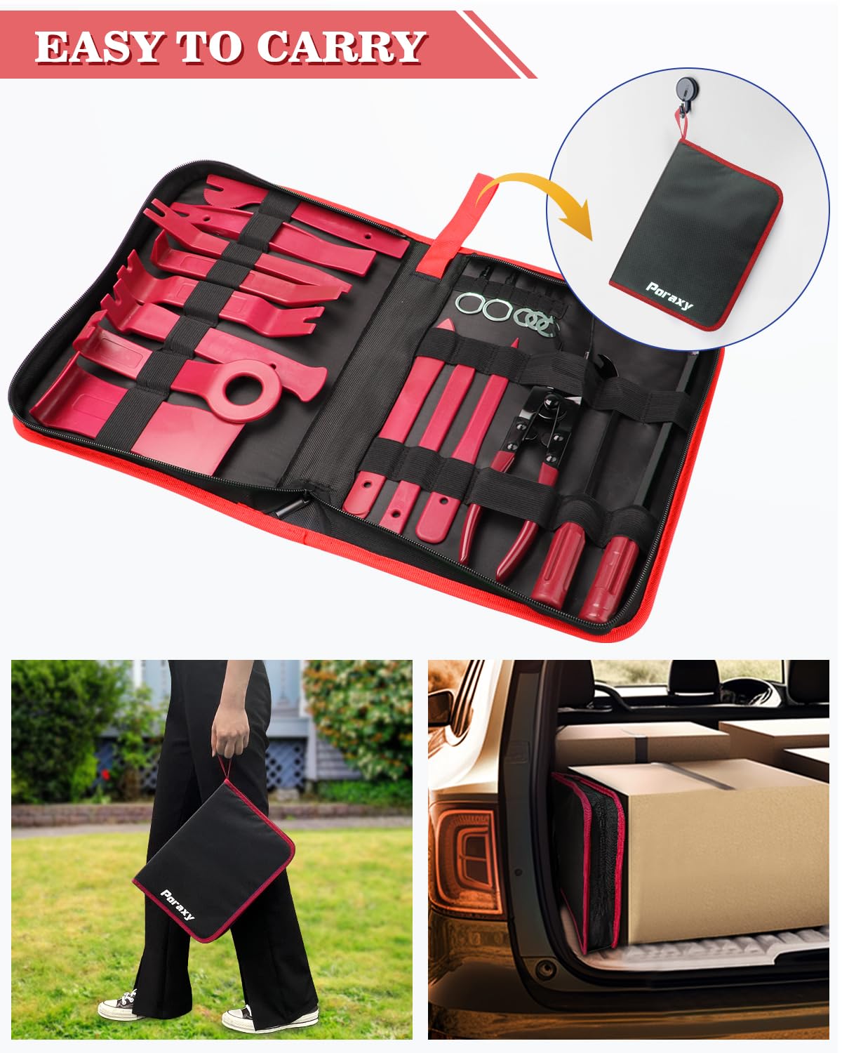 Poraxy tools on workbench during car interior installation for speed