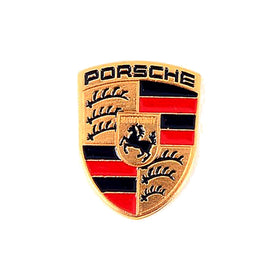 Porsche close-up of crest texture highlighting precise detailing and durable finish