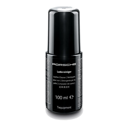 Porsche leather cleaner front bottle showing label and compact design benefiting precise use