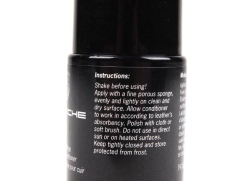 Porsche conditioner applied to car seat with cloth, protecting leather and restoring suppleness