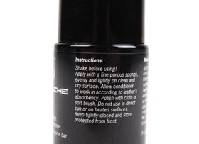 Porsche conditioner applied to car seat with cloth, protecting leather and restoring suppleness