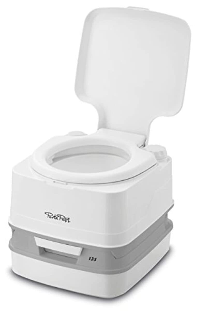 Porta Potti product label showing capacity and feature callouts for buyers