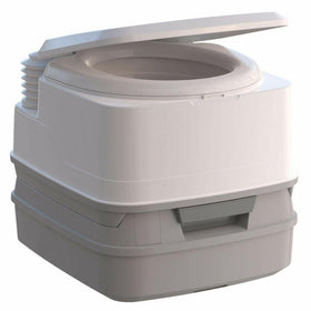 Porta Potti pour-spout detail for splash-free, controlled emptying