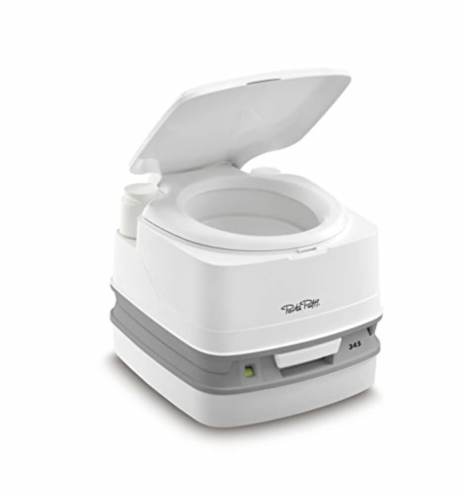Porta Potti 345 side profile highlighting slim footprint for tight spaces