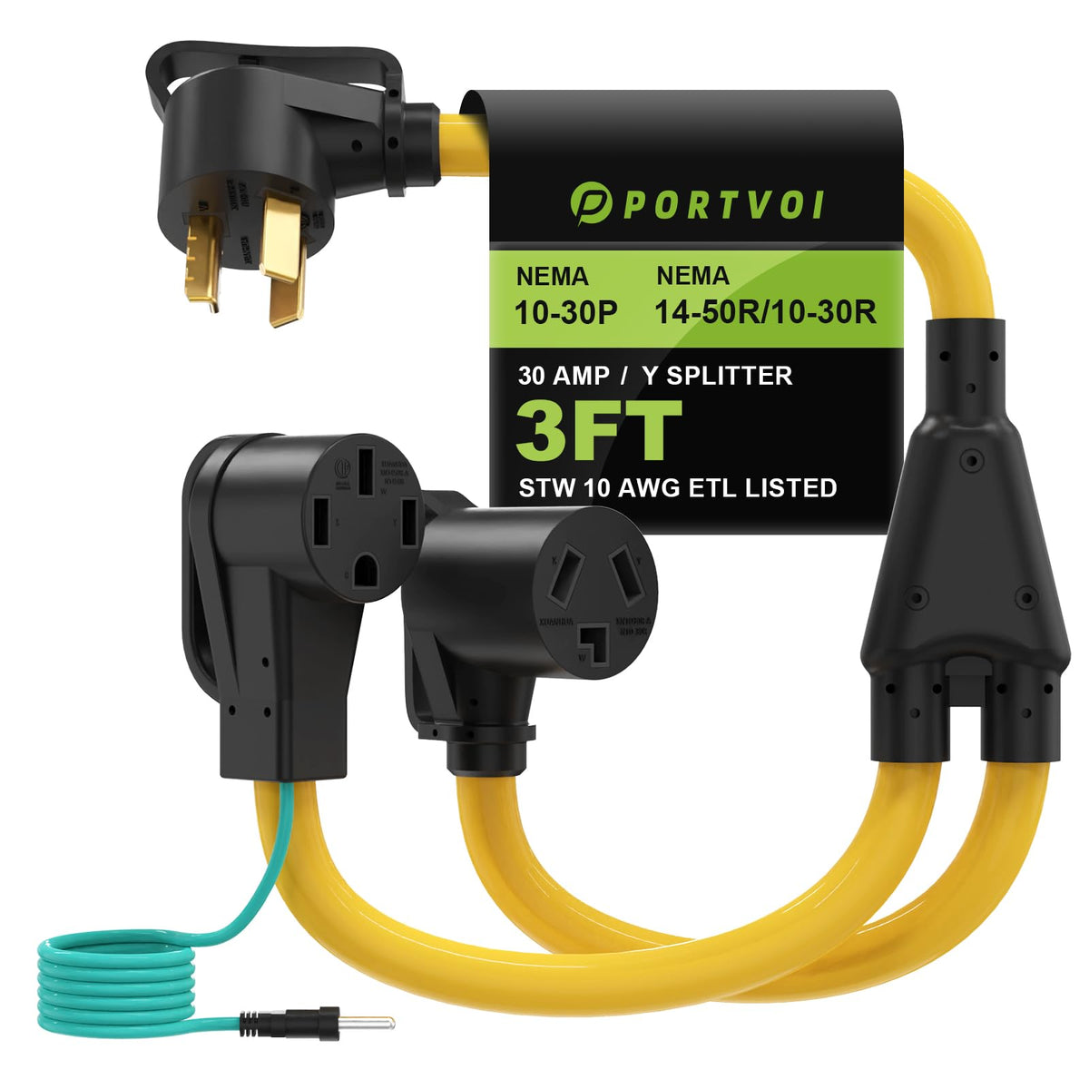 Portvoi front plug assembly showing sturdy molded connectors and clear labeling for safe use