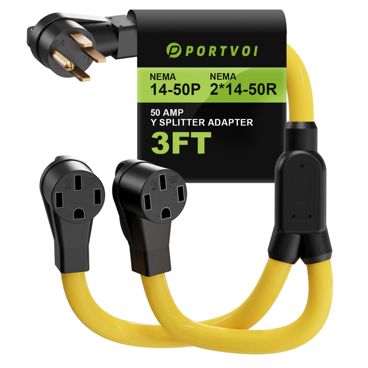 Portvoi front view of splitter showing dual outlets and benefit of shared power