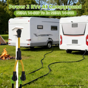 Portvoi connected to EV charger and RV demonstrating flexible charging benefit