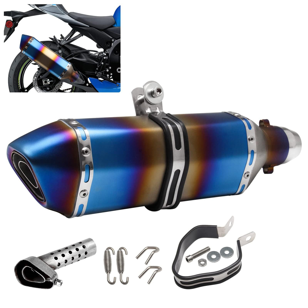 POSENG front view grilled blue muffler showing stylish gradient and compact profile