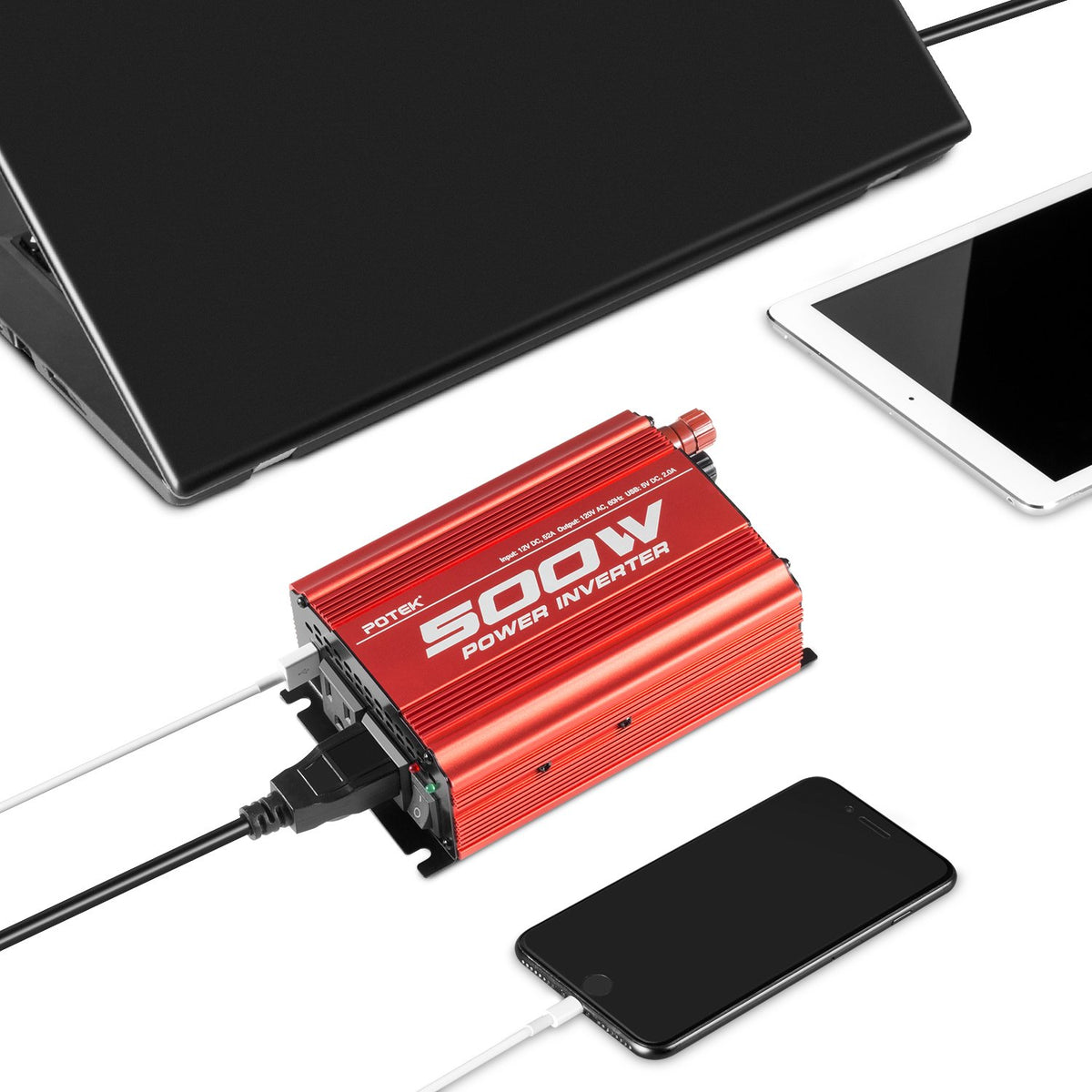 POTEK battery clamps and cigarette plug included for flexible installation