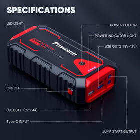 Povasee connected to car battery showing fast restart benefit