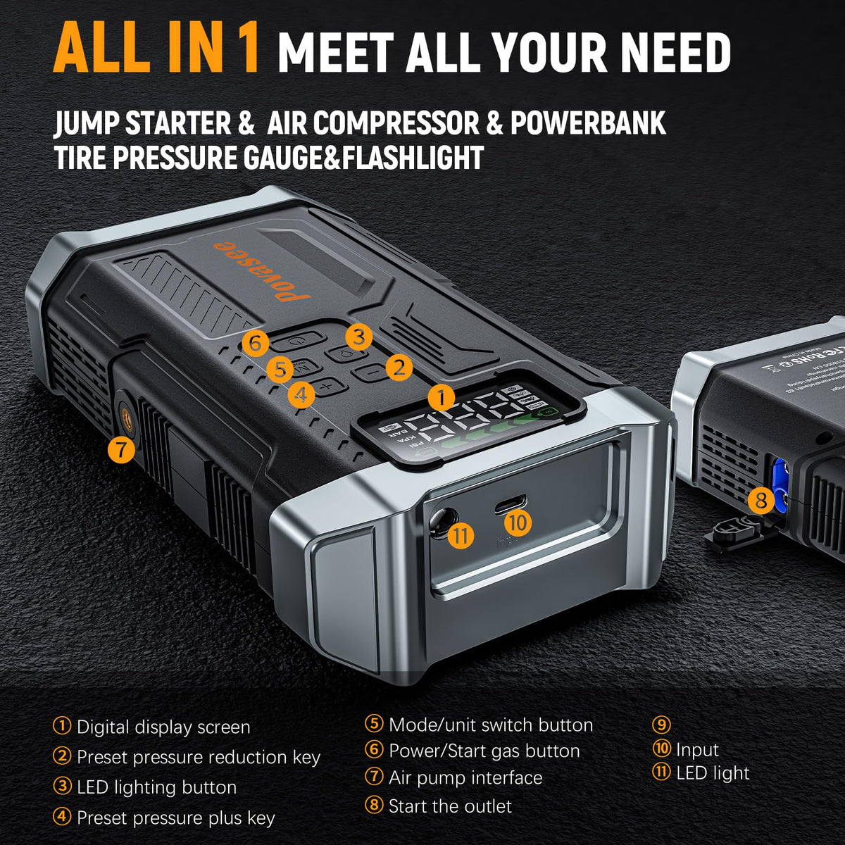 Povasee LED flashlight illuminated with SOS mode, bright emergency visibility