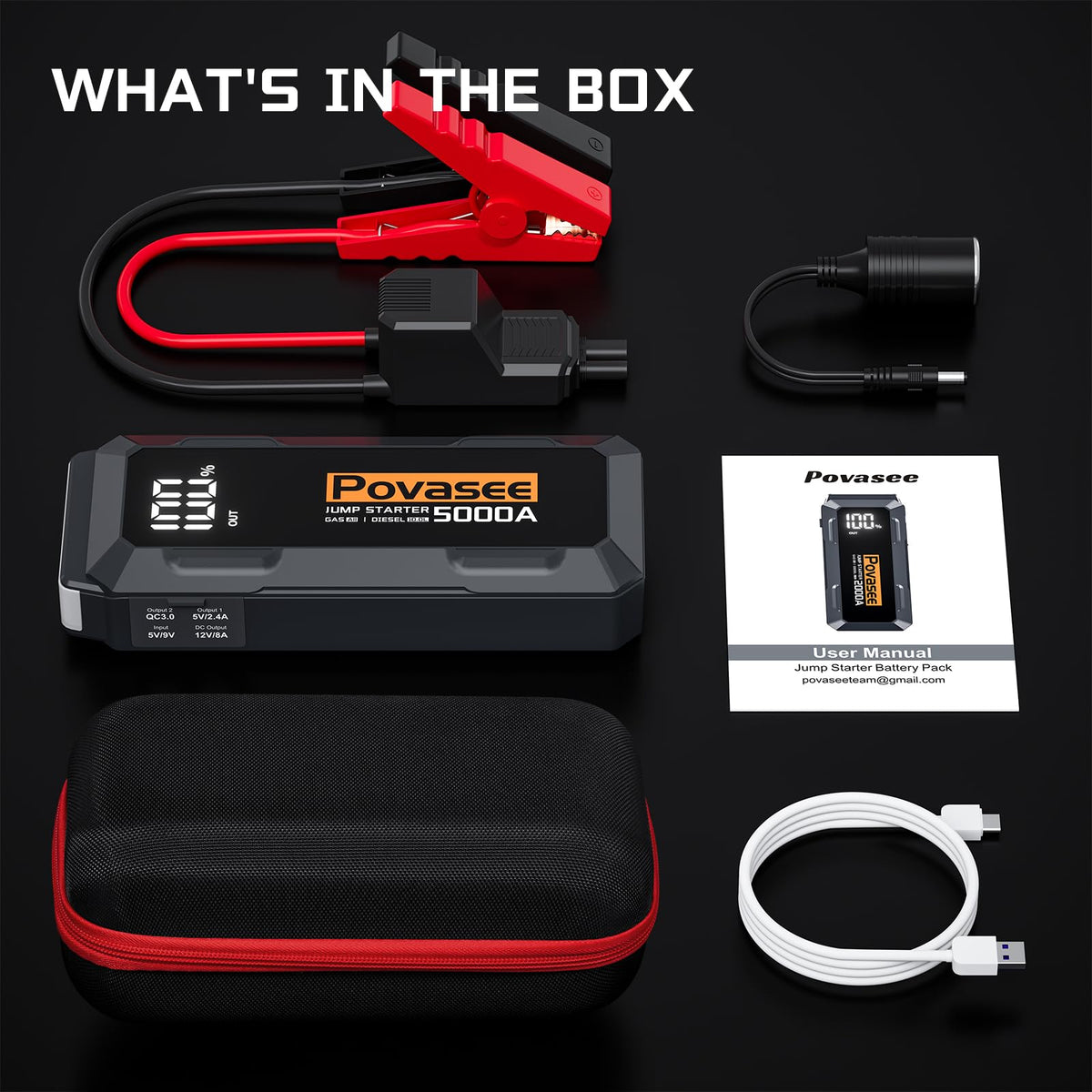 Povasee LED flashlight modes lit showing bright 600-lumen output for emergencies