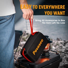 Povasee next to a hand for scale, compact portable design advantage