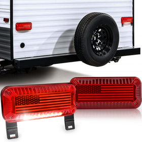 POVTOR tail light front view showing US flag lens and clear signal visibility