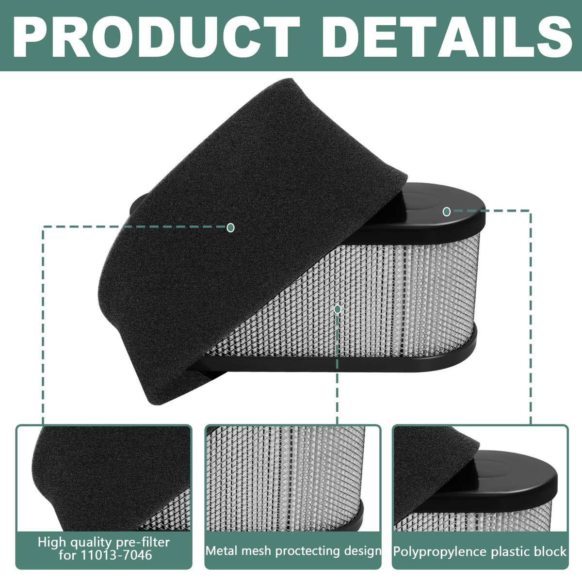Poweka foam pre-filter detail demonstrating debris capture before main filter