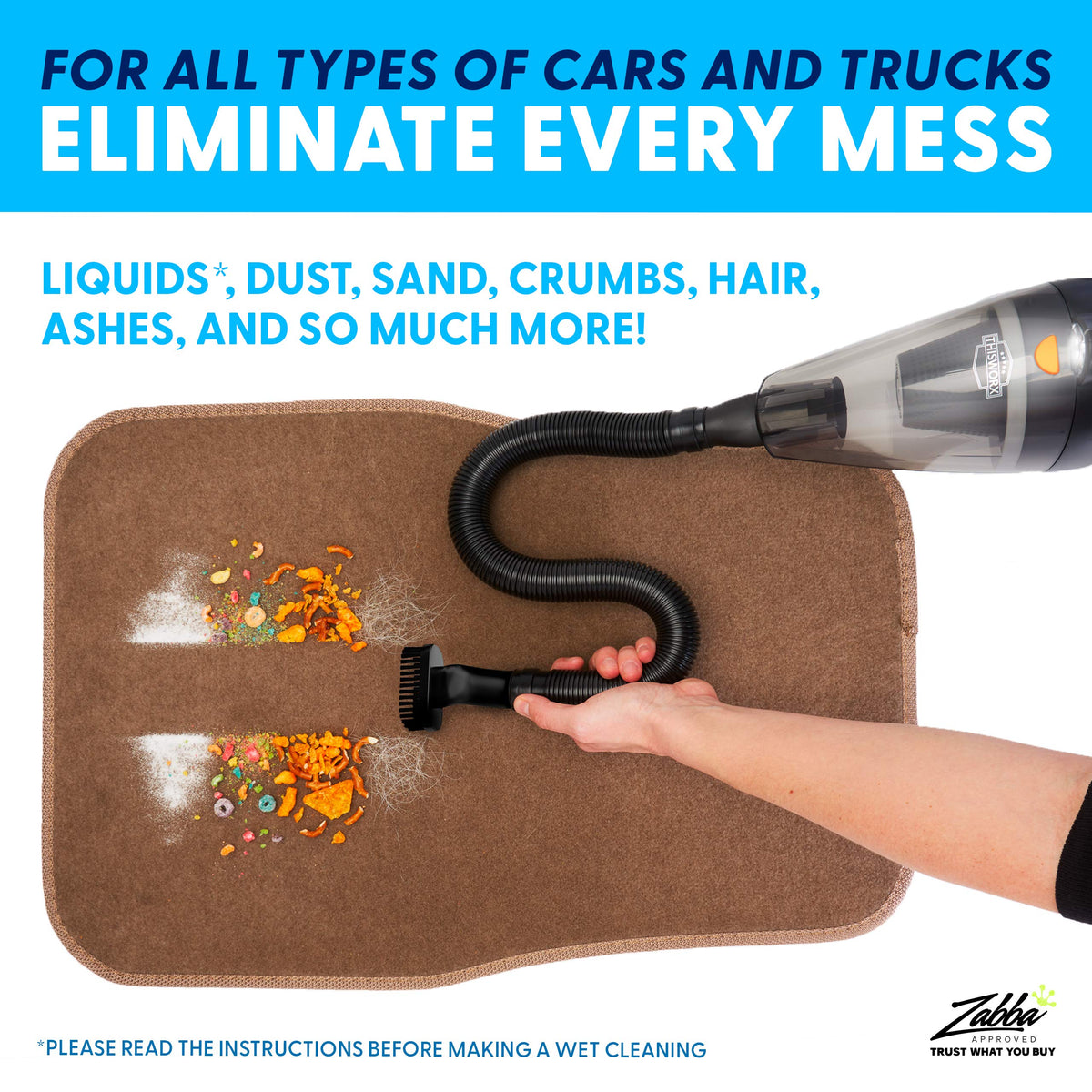 Power Practical dust bin open revealing large capacity for crumbs and sand with quick emptying