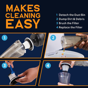 Power Practical cleaning sandy beach car interior showing fast debris pickup