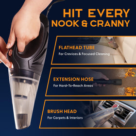 Power Practical vacuum in use on car seat removing pet hair effectively