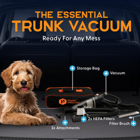 Power Practical cleaning trunk with vacuum showing reach and scale
