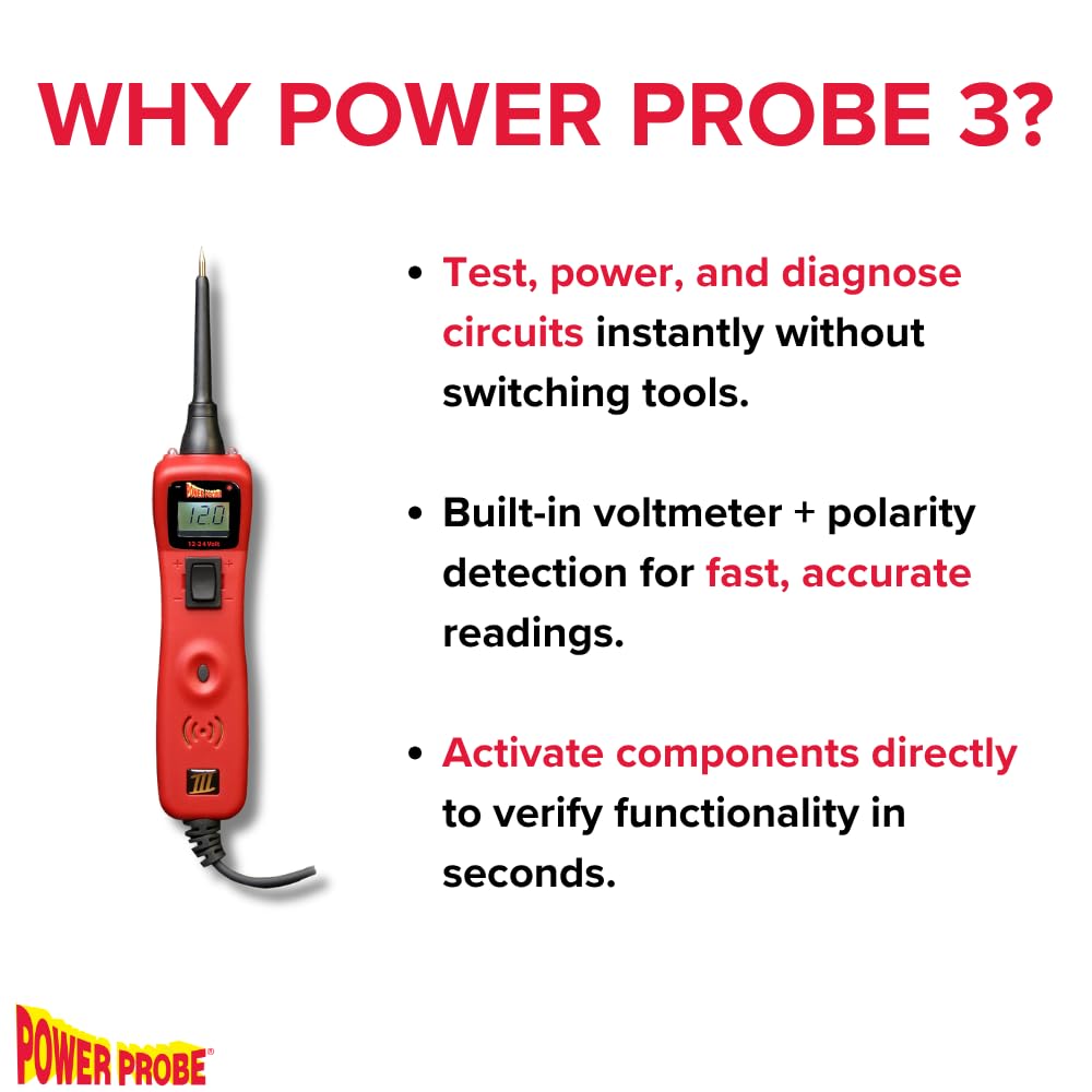 Power Probe long 20-foot power cable with battery clip for extended reach