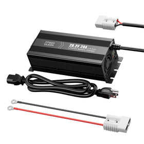 Power Queen charger front view showing ports and robust housing for reliable charging