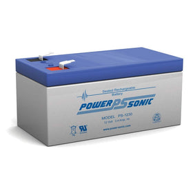 Power Sonic PS-1230 front view showing compact sealed battery and model label, reliable backup power
