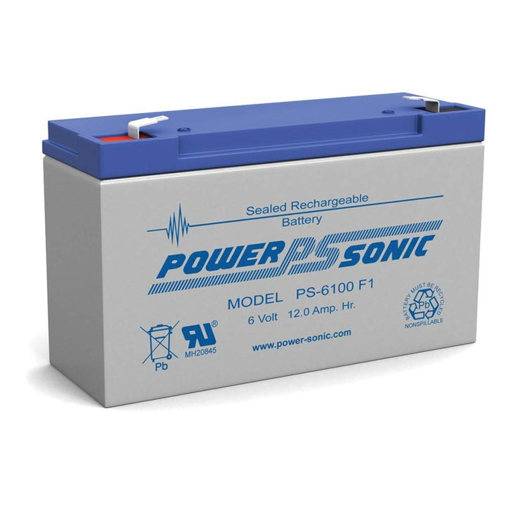 Power-Sonic PS-6100 front view showing compact sealed case and benefit of durable, maintenance-free power