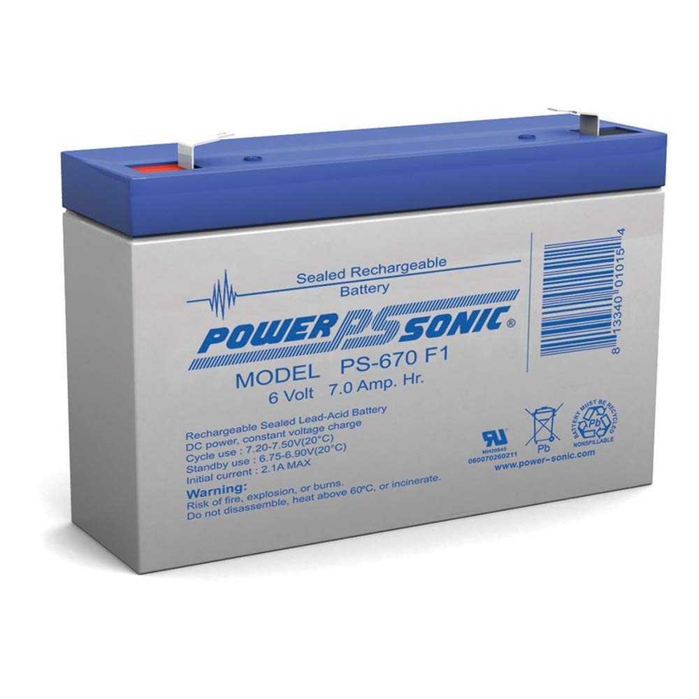 Power-Sonic PS-670 front view showing compact sealed case and clear labeling for easy installation