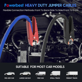 POWERBEST jumper cables in use jump-starting a vehicle demonstrating practical reliability