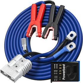 POWERBEST front packaging showing 2/0 gauge jumper cables and features