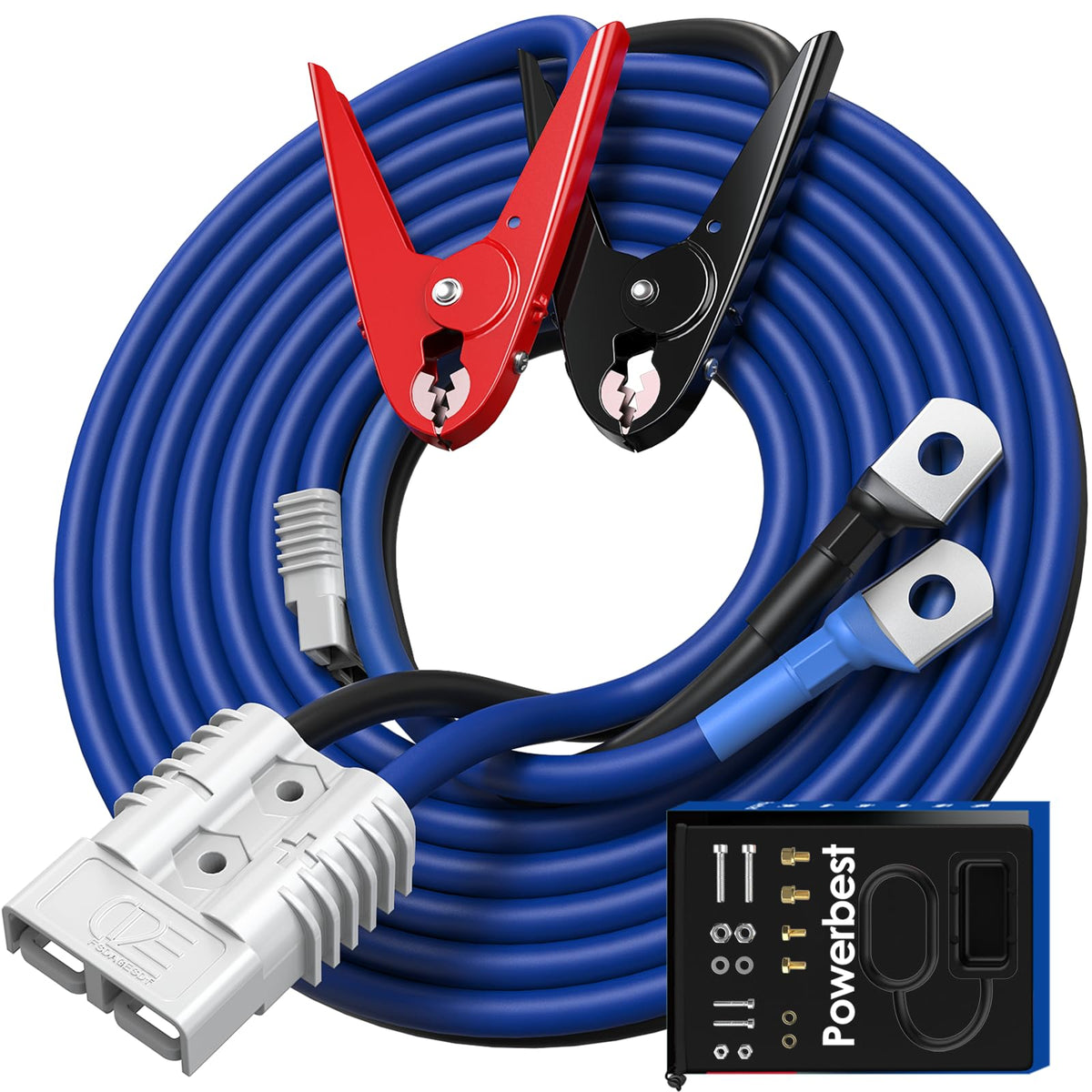 POWERBEST front packaging showing 30 ft cable and quick-connect for fast identification
