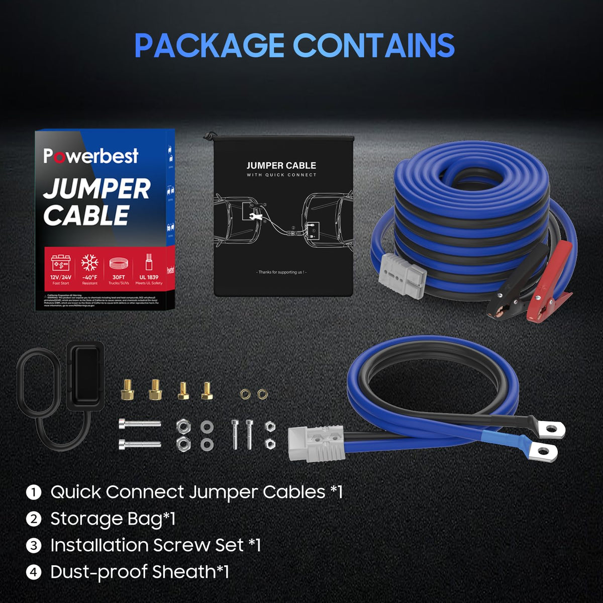 POWERBEST neatly coiled cable with storage bag showing organized transport benefit