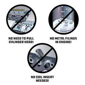 Powerbuilt in-use on motorcycle engine illustrating fast thread restoration without head removal
