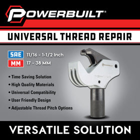 Powerbuilt detailed shot of threading jaws demonstrating clean thread restoration